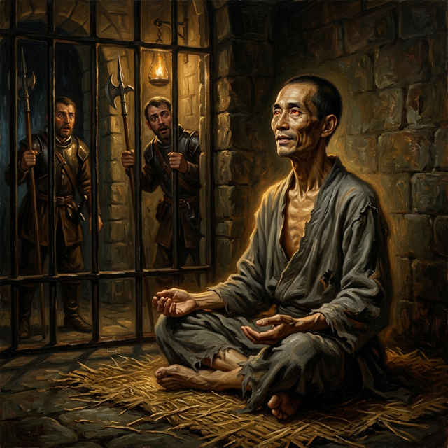 Emaciated Brother Yun in prison cell during supernatural fast