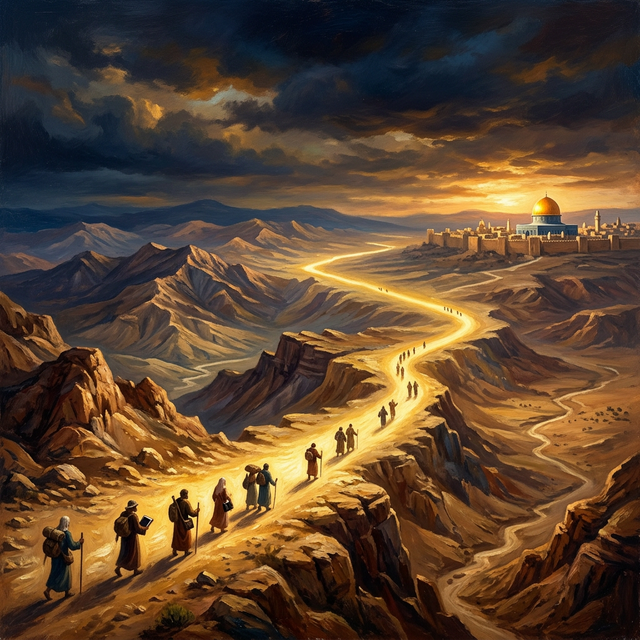 Golden pathway along the Silk Road from China toward Jerusalem