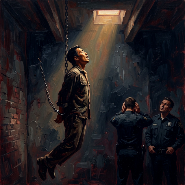 Brother Yun hung by chains lifting his face toward heaven singing
