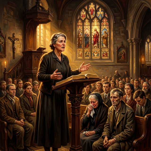Corrie ten Boom preaching about forgiveness in a post-war European church