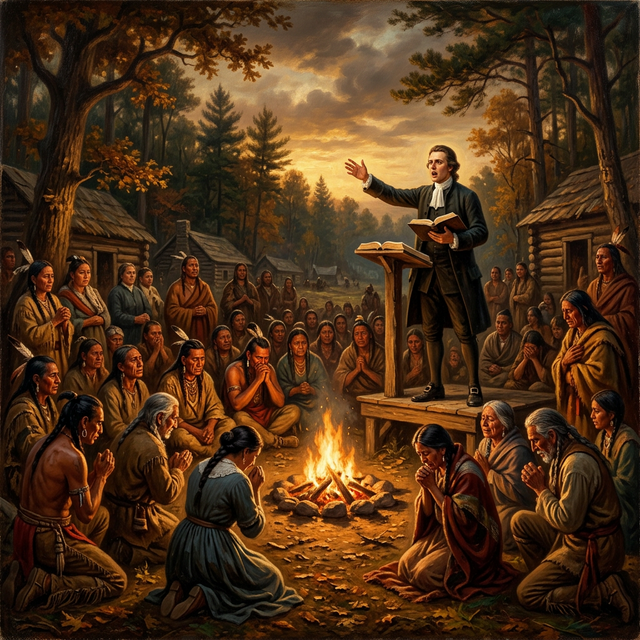 David Brainerd preaching at Crossweeksung revival to weeping Native Americans