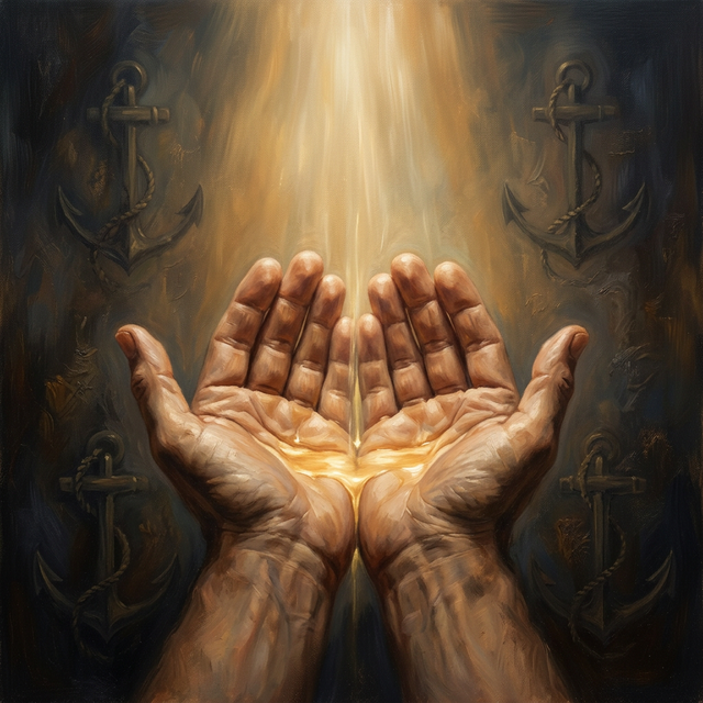 Anchor — glowing anchor surrounded by light in deep water