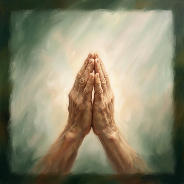 Closing Prayer — figure kneeling in light surrounded by dawn