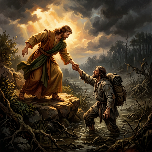 Help reaching down to pull Christian from the mire