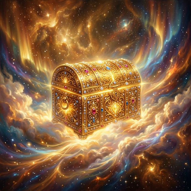 A radiant celestial treasure chest surrounded by golden light